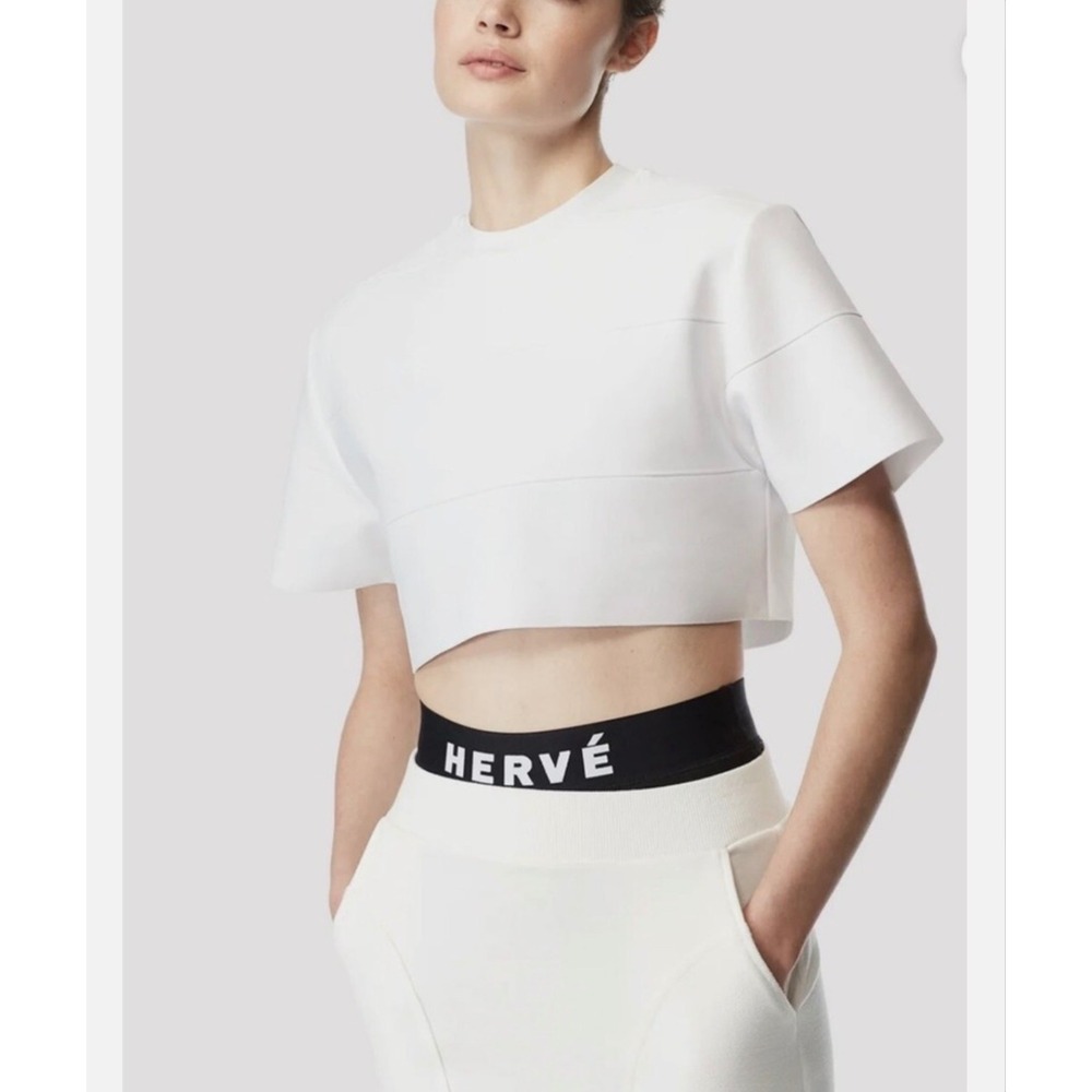 Herve by Herve Leger Womens White Bandage Boxy Cropped Short Sleeve Top